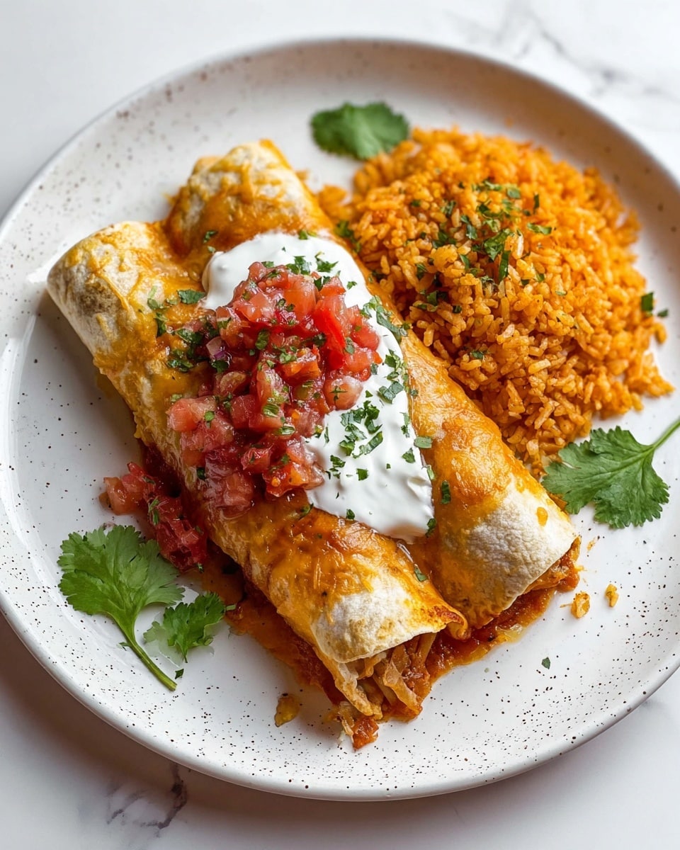 The image shows a close-up of golden brown burritos with a crispy texture, stacked in a black pan on a white marbled surface. One burrito is held above the others with metal tongs, revealing an inner layer filled with orange and red ingredients mixed with green herbs. In the background, blurred white bowls contain a bowl of green and red diced vegetables and a bowl of white sour cream. Photo taken with an iphone --ar 4:5 --v 7