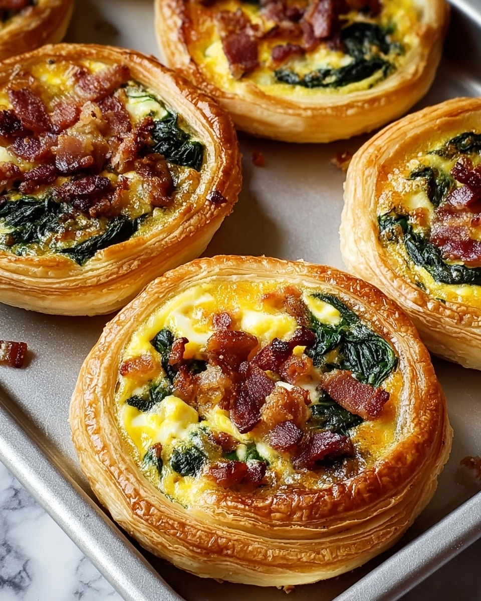 Baked Bacon, Egg, and Cheese Spinach Feta Puff Pastry Pinwheels Recipe